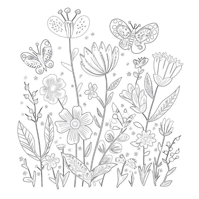 Free Coloring Pictures Of Flowers And Butterflies | Coloring Pages Mimi ...