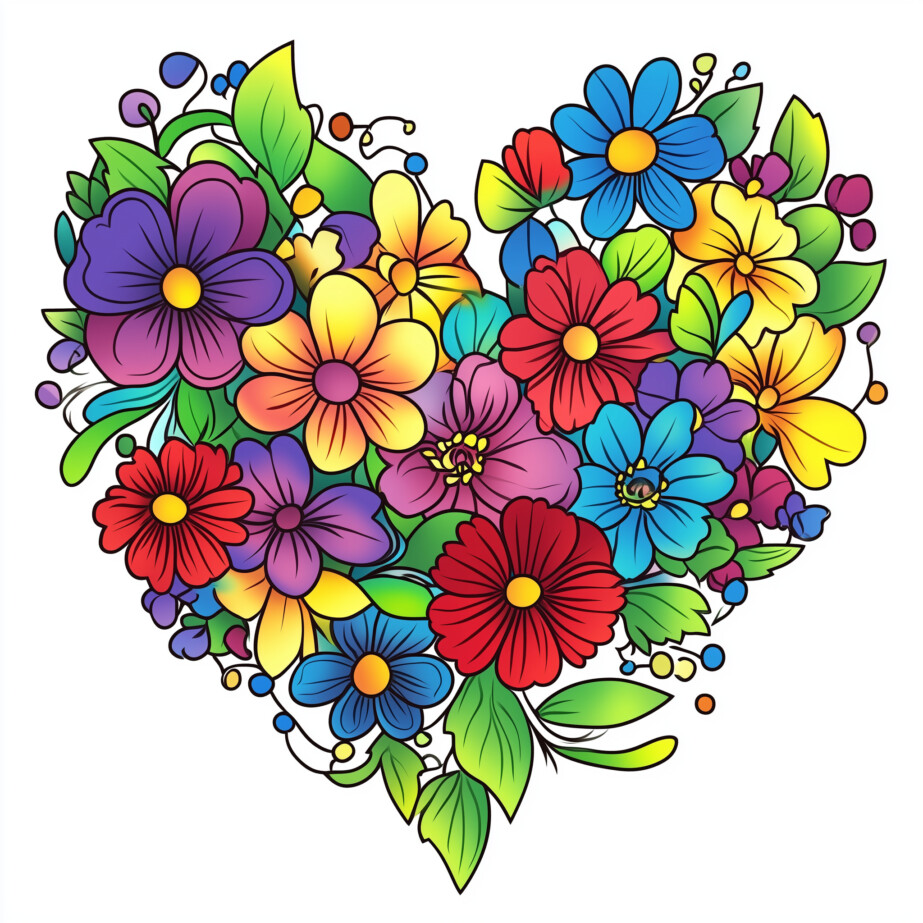 Heart With Flowers Coloring Pages 2