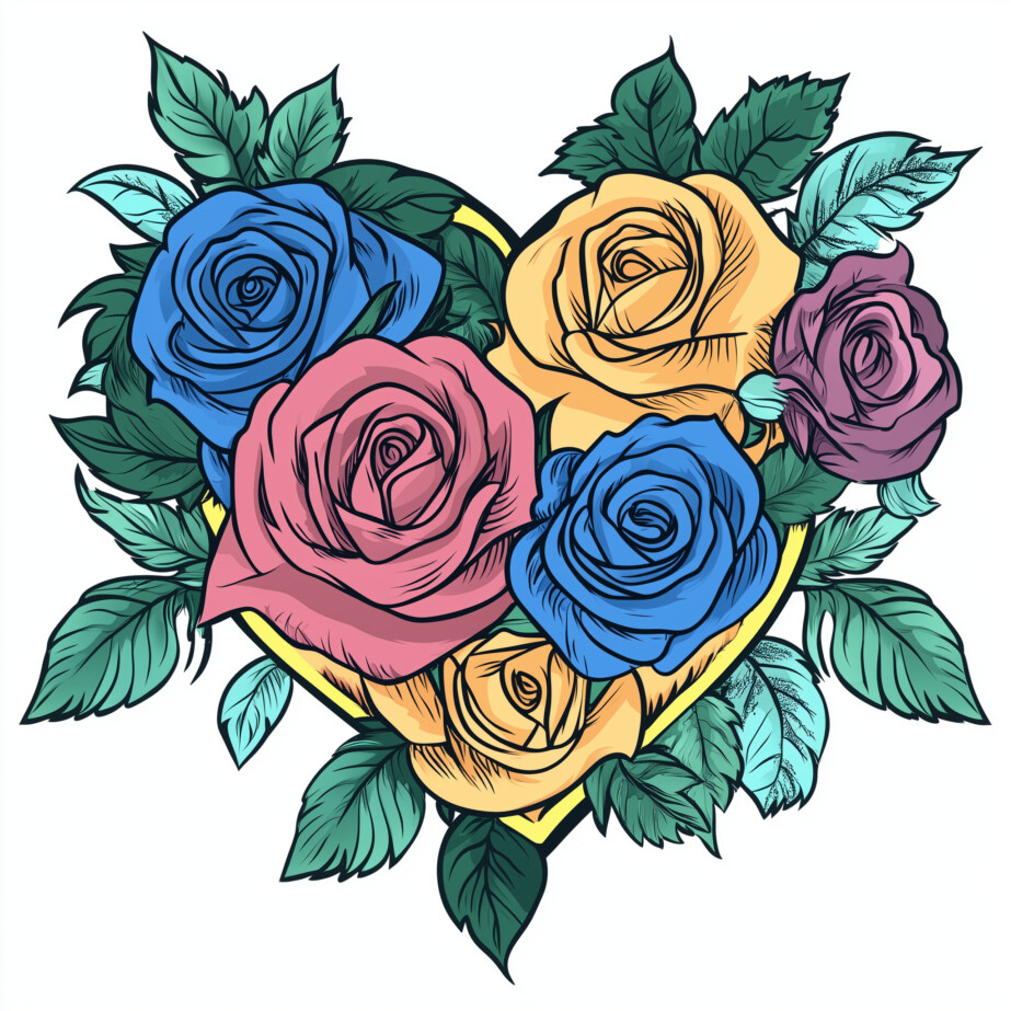 Heart With Roses Coloring Pages 2