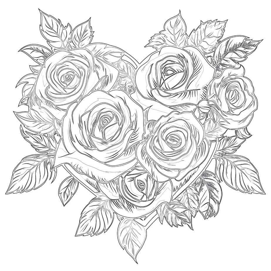 Heart With Roses Coloring Pages