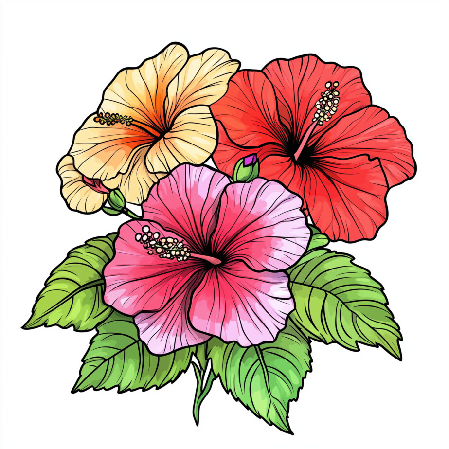 Hibiscus Coloring Sheets 2