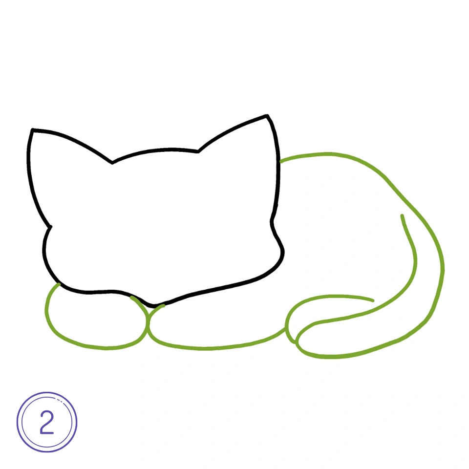 How To Draw A Sleeping Black Cat Step 2