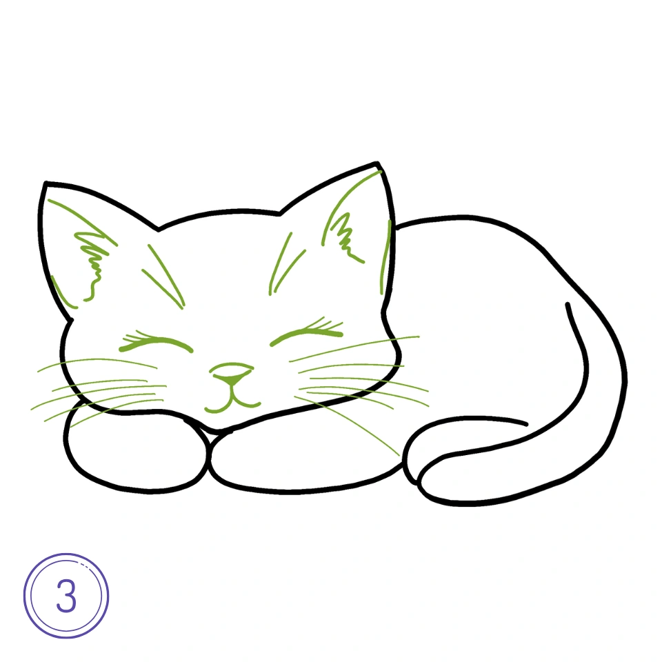 How To Draw A Sleeping Black Cat Step 3