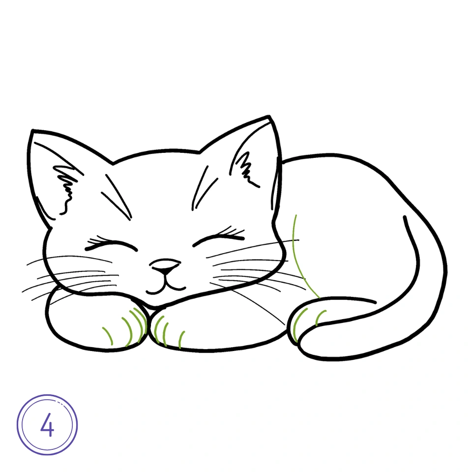 How To Draw A Sleeping Black Cat Step 4