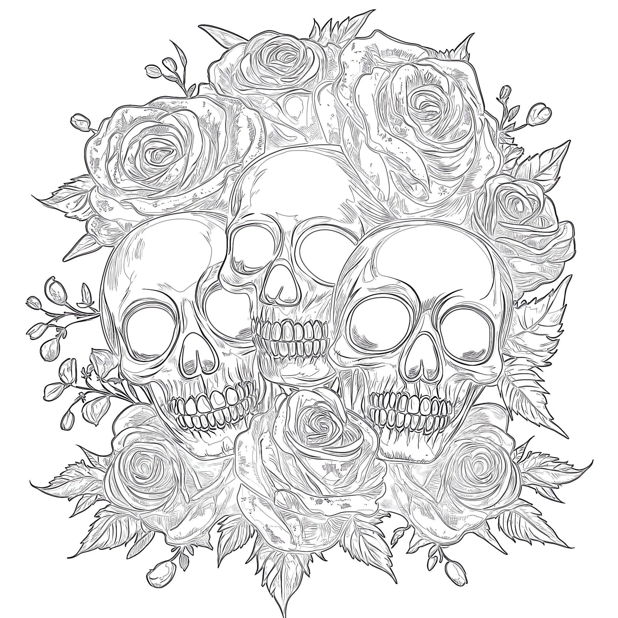 Love Skulls And Roses Coloring Pages | Coloring Pages Mimi Panda