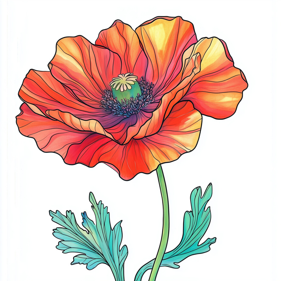 Poppy Flower Coloring Page 2