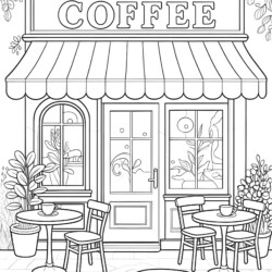 Coffee Shop Coloring Page - Printable Coloring page