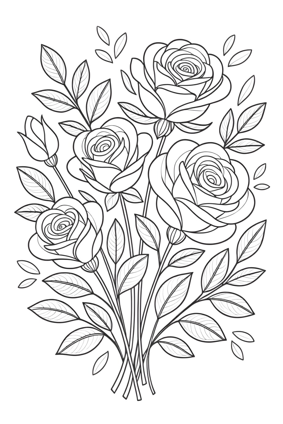 Rose Bouquet Coloring Pages