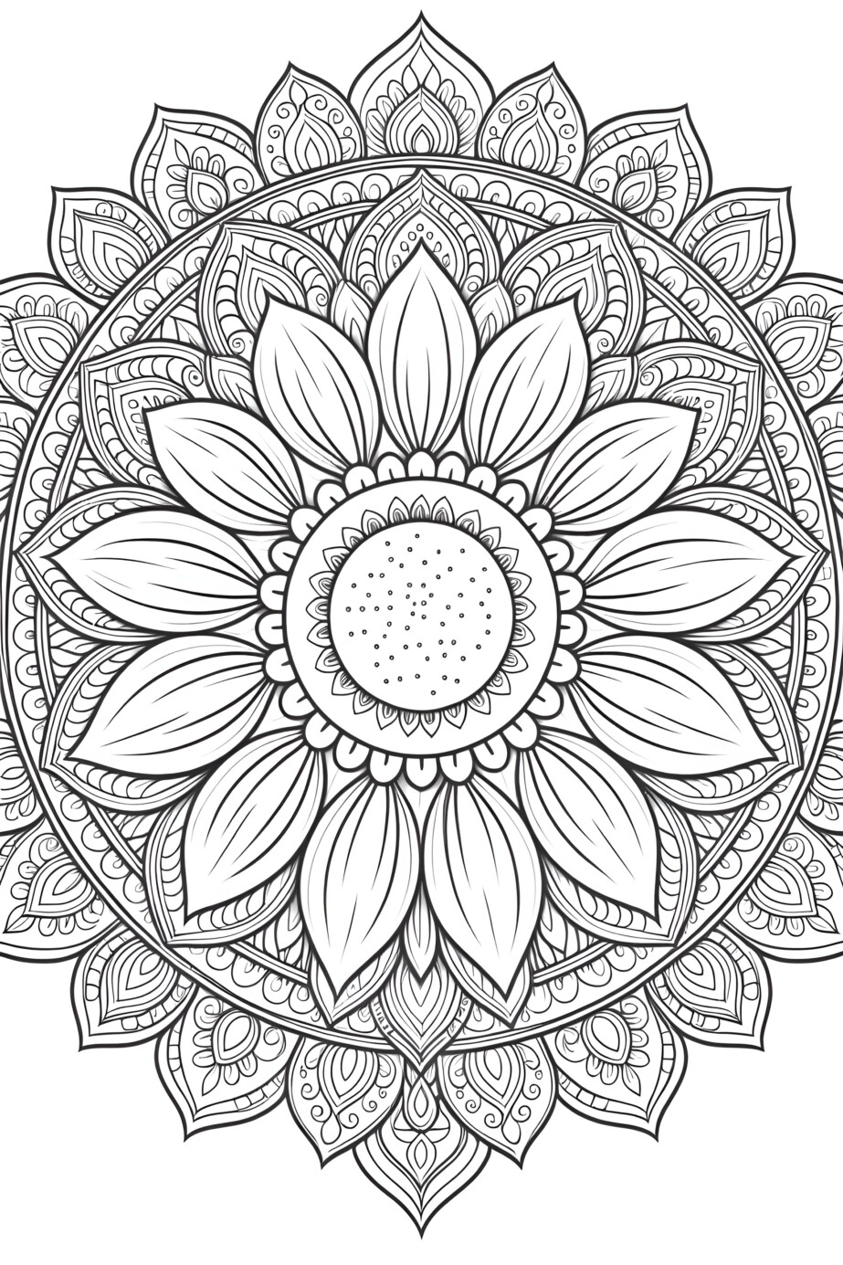 Sunflower Mandala Coloring Page