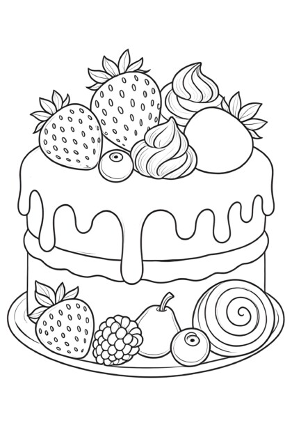 Cake Color Page | Coloring Pages Mimi Panda