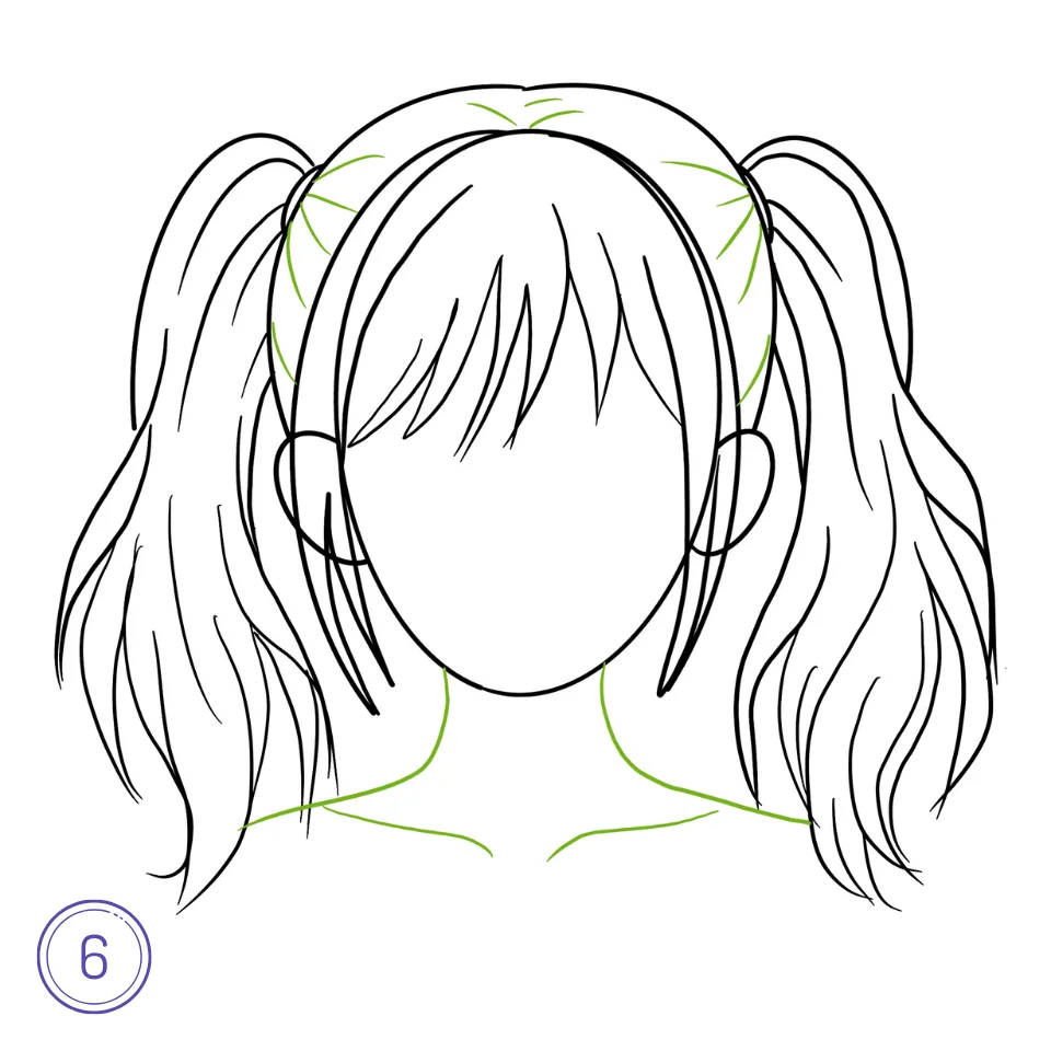 アニメのツインテールの髪の描き方 ステップ6
