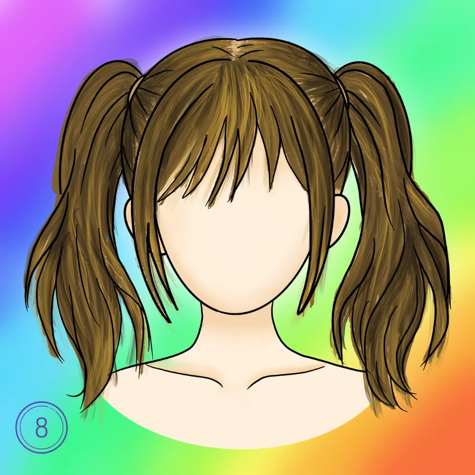 アニメのツインテールの髪の描き方 ステップ8