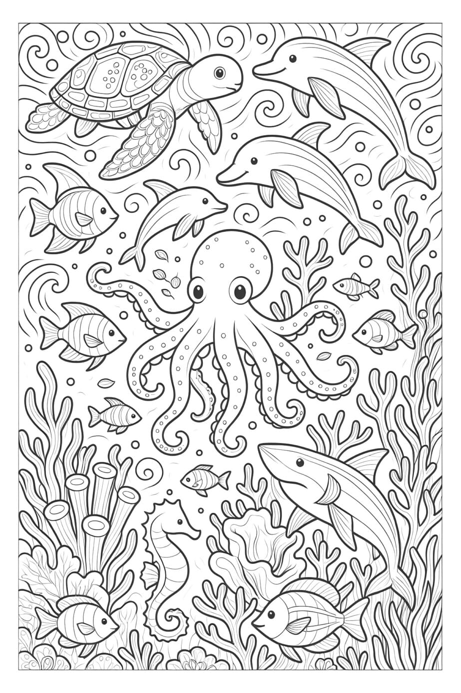 Coloring Page Ocean Animals