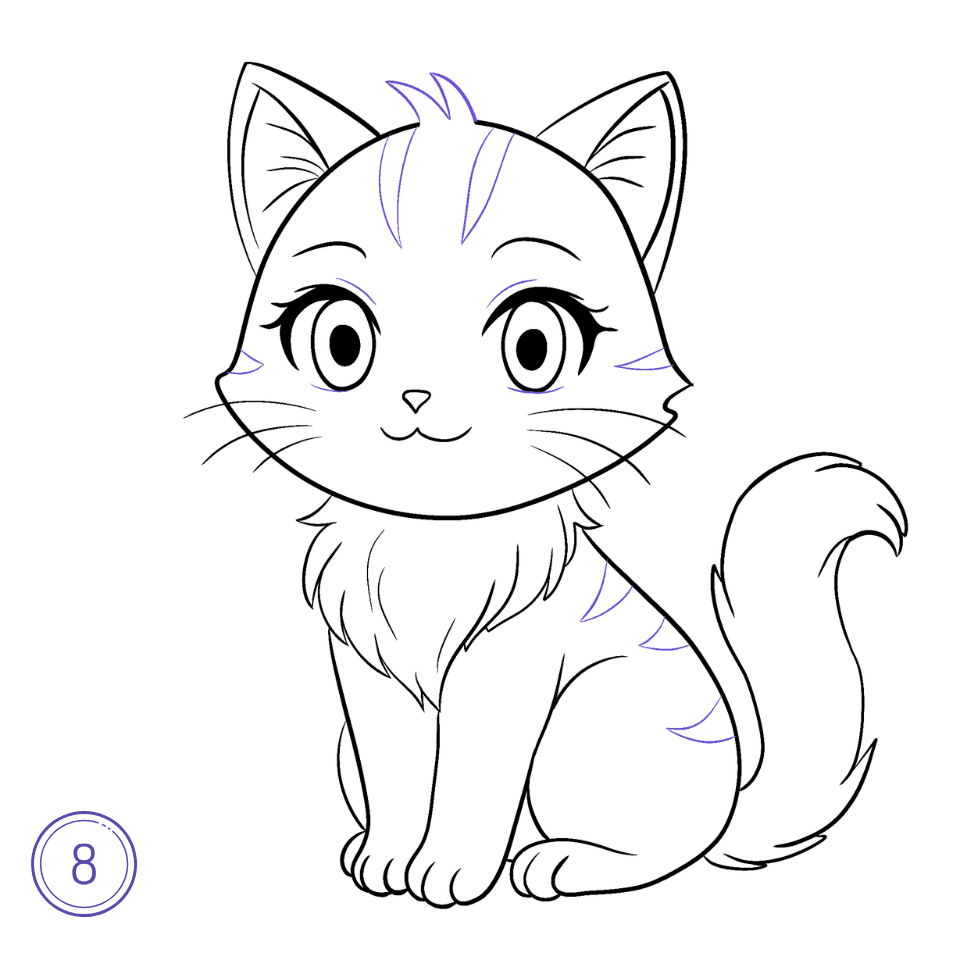 How to Draw an Anime Cat Step 8