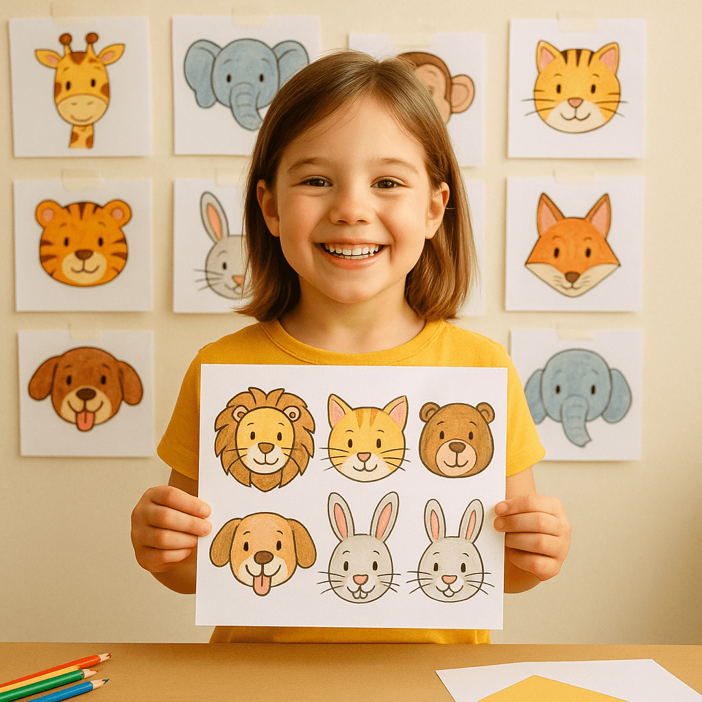 Step-by-step Animal Face Drawing for Children 11