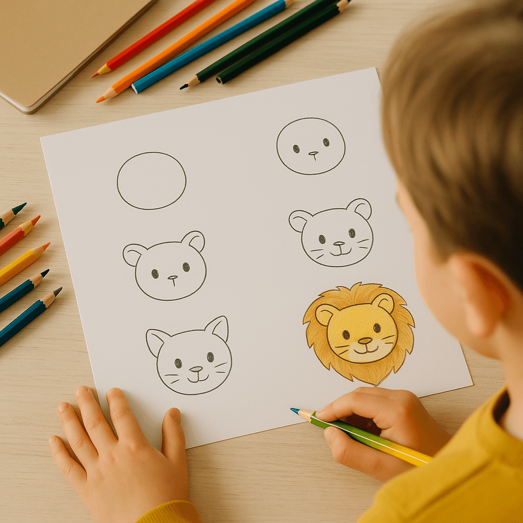 Step-by-step Animal Face Drawing for Children 3