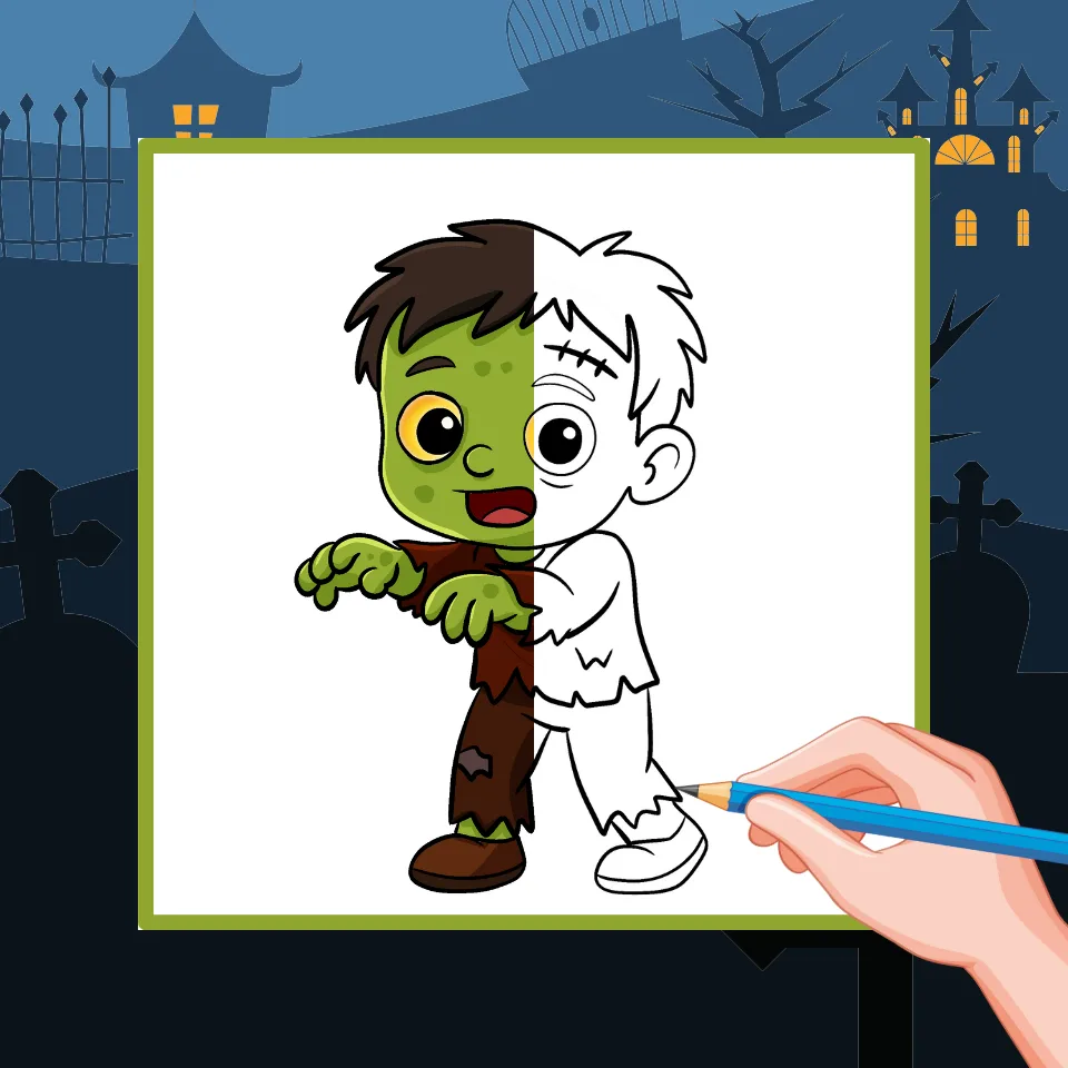 Hoe Een Zombie Te Tekenen: Leuk En Eenvoudige Gids | Mimi Panda, image size:960x960