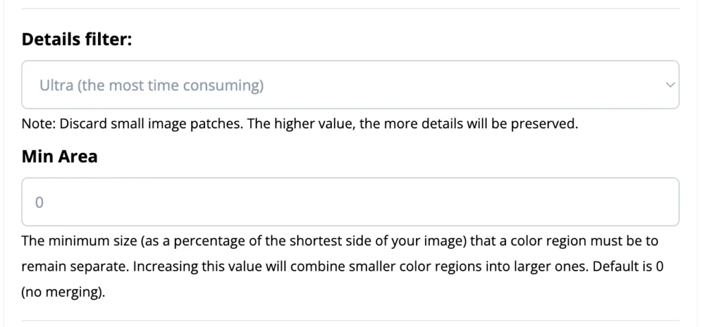 Paint by numbers - Min area parameter