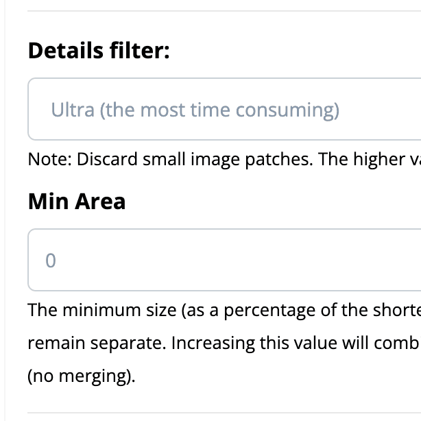 Paint by numbers - Min area parameter