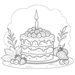 Cake Drawing With Color - Printable Coloring page