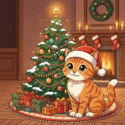 Christmas Cat Coloring Sheet - Origin image