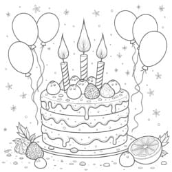 Coloring Book Birthday Cake - Printable Coloring page