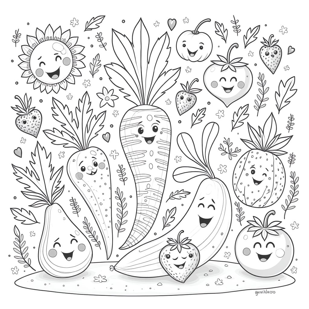 Coloring Page Fruits And Vegetables | Coloring Pages Mimi Panda