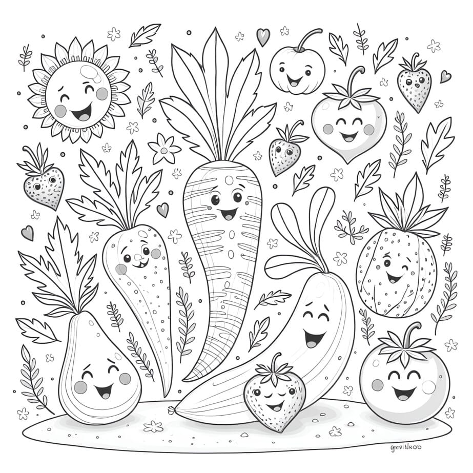 Coloring Page Fruits And Vegetables