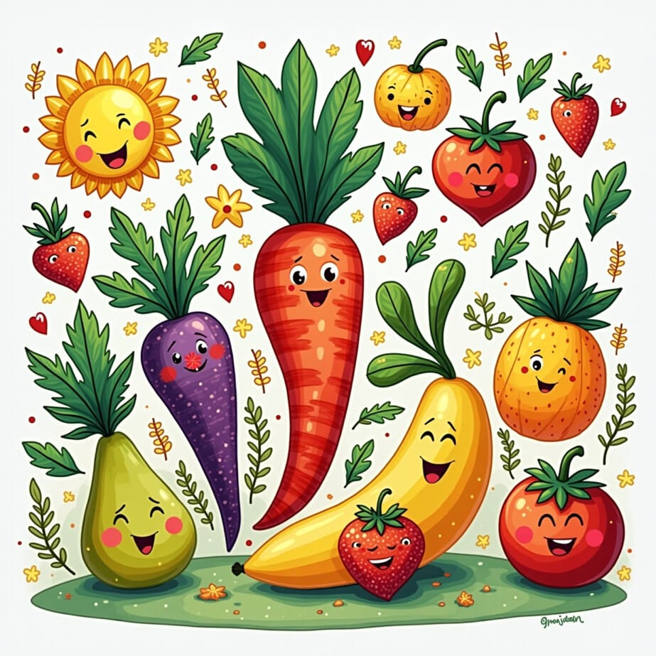 Coloring Page Fruits And Vegetables 2
