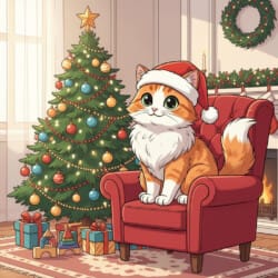 Cat Christmas Coloring Page - Origin image
