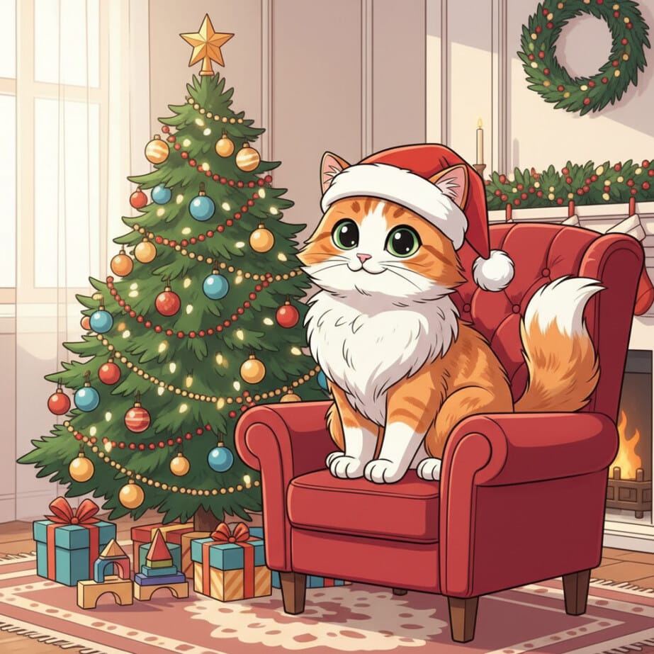 Cat Christmas Coloring Page 2