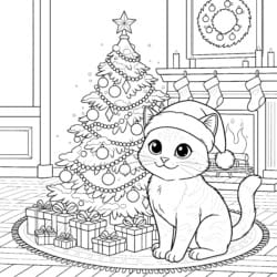 Christmas Cat Coloring Sheet - Printable Coloring page