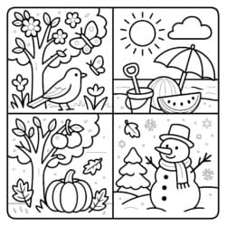 Four Seasons Colouring Page - Printable Coloring page
