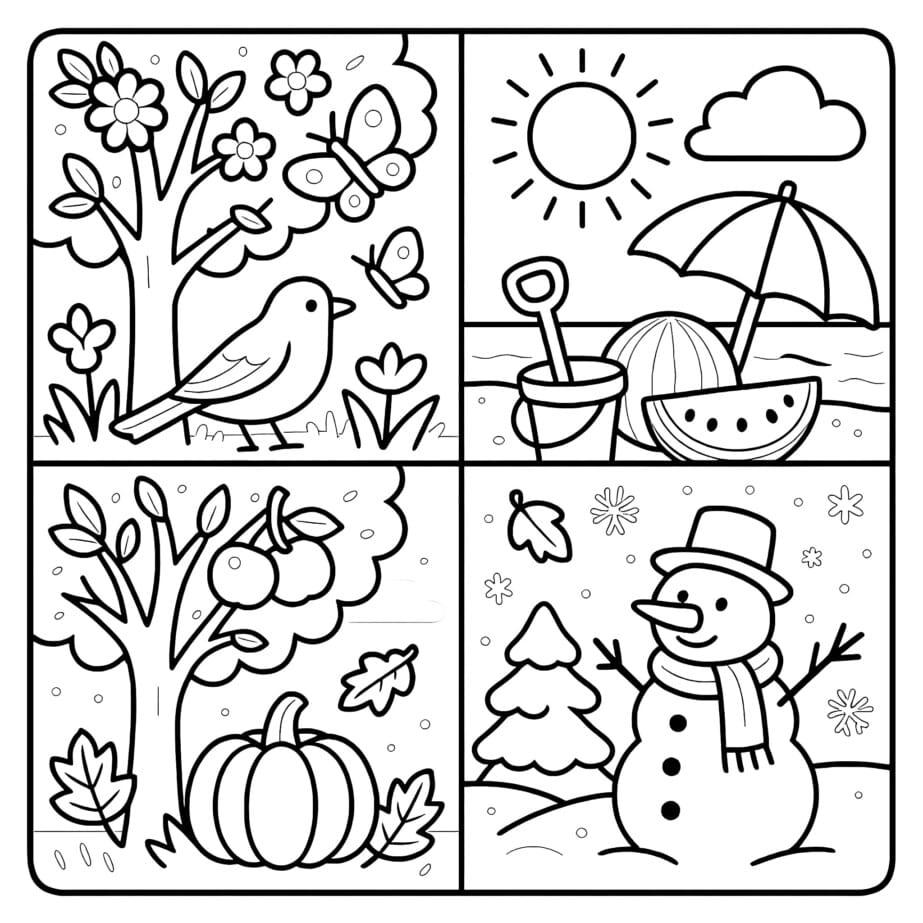 Four Seasons Colouring Page