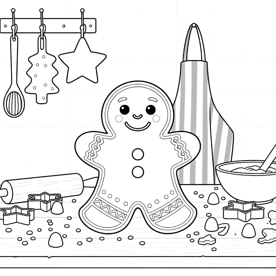 Christmas Gingerbread Coloring Page