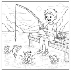 Fishing Color Page - Printable Coloring page