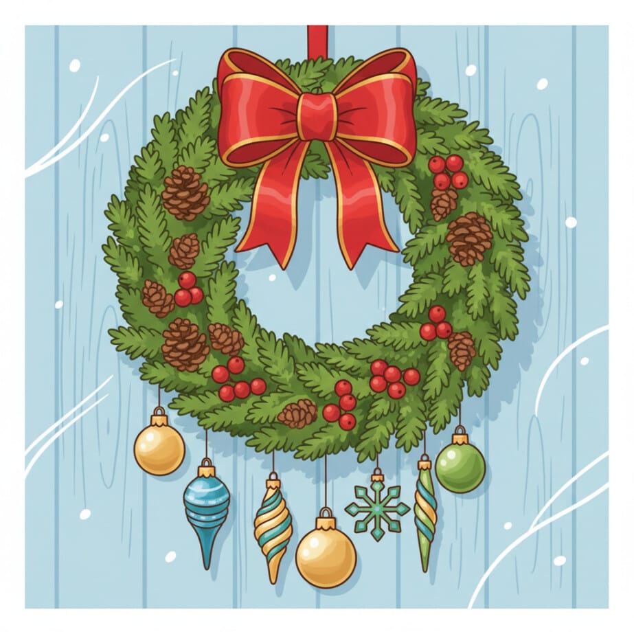 Christmas Wreath Coloring Sheet 2