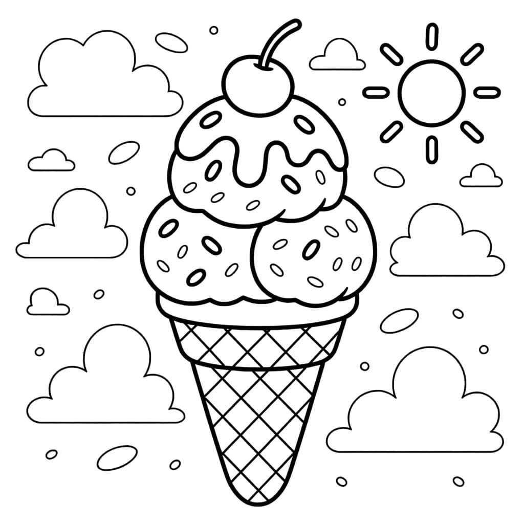 Ice Cream Cone Colouring | Coloring Pages Mimi Panda