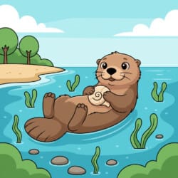 Sea Otter Holding Shell Coloring Page - Origin image