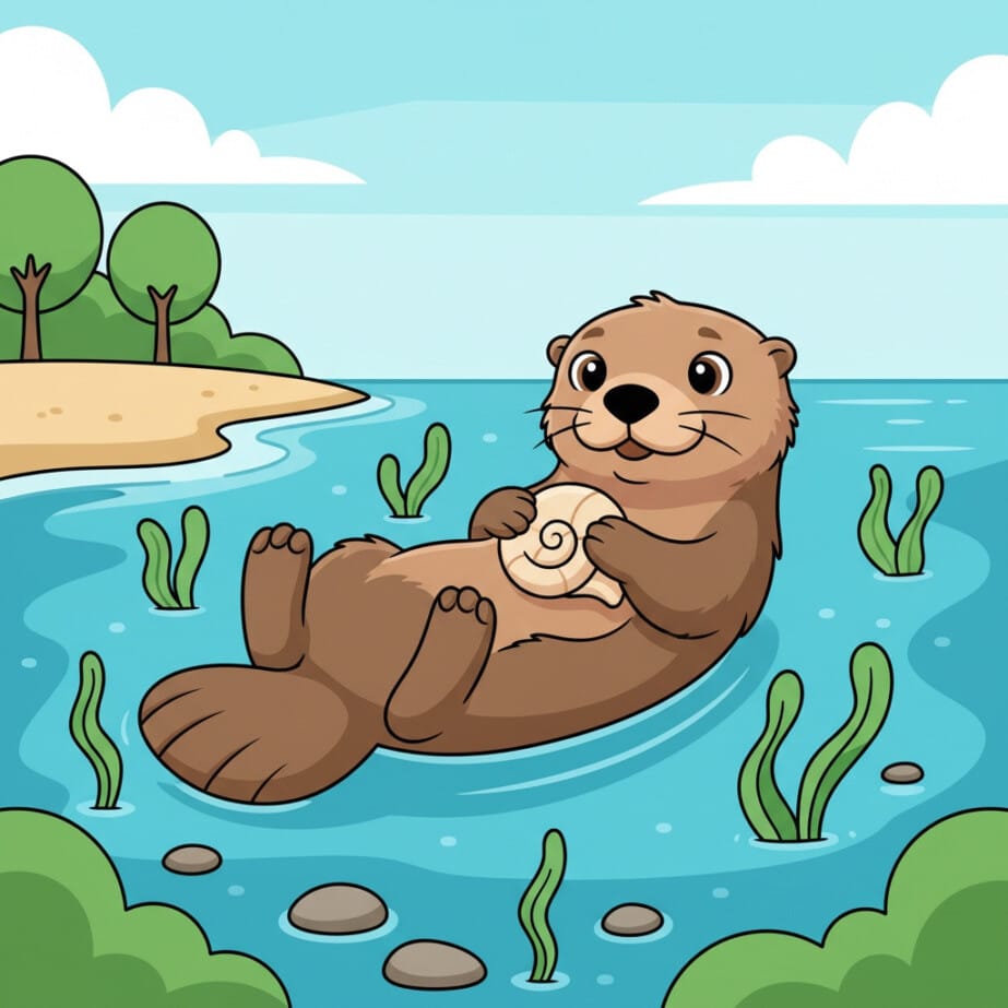 Sea Otter Holding Shell Coloring Page 2