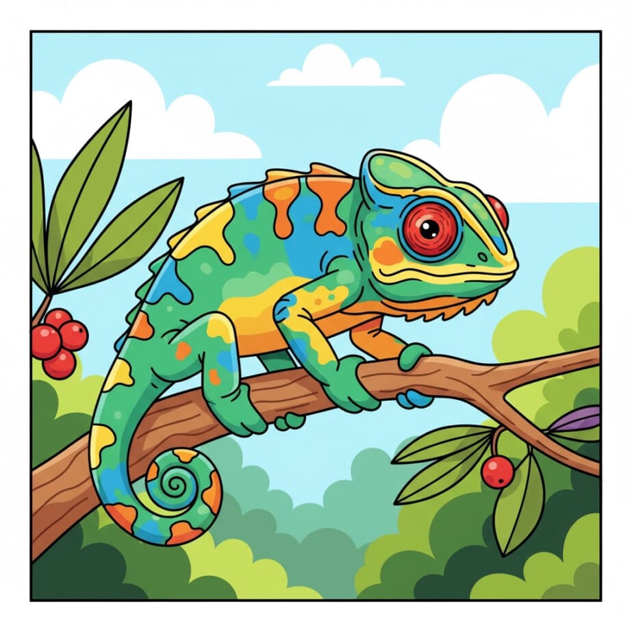 Chameleon On Twig Coloring Page 2