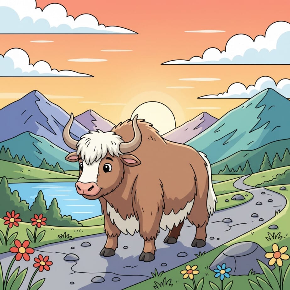 Yak On Mountain Trail Coloring Page 2