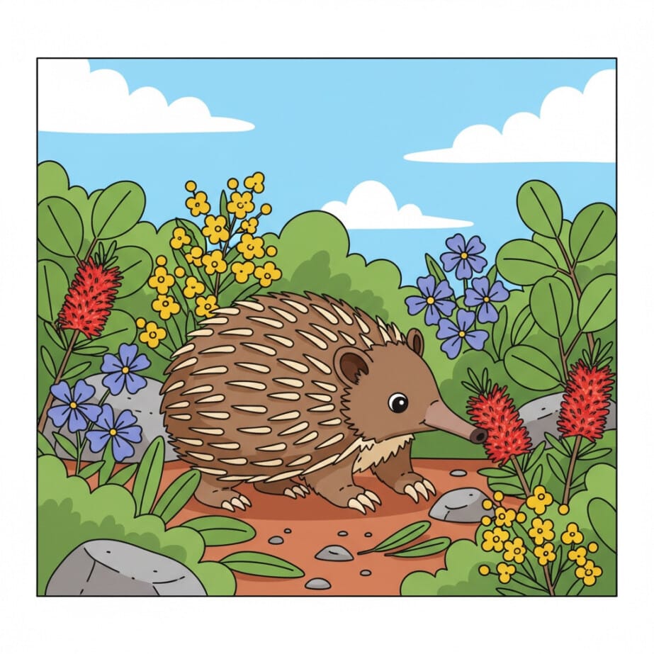 Echidna In Bushes Coloring Page 2