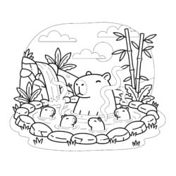 Capybara In Hot Spring Coloring Page - Printable Coloring page