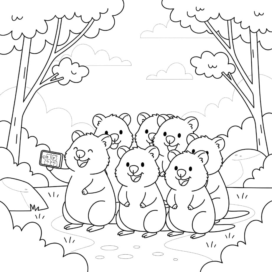 Quokka Selfie Coloring Page