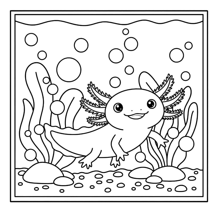 Axolotl With Bubbles Coloring Page