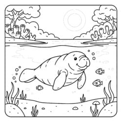 Manatee In Calm Lagoon Coloring Page - Printable Coloring page