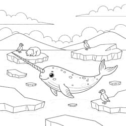 Narwhal With Ice Floes Coloring Page - Printable Coloring page