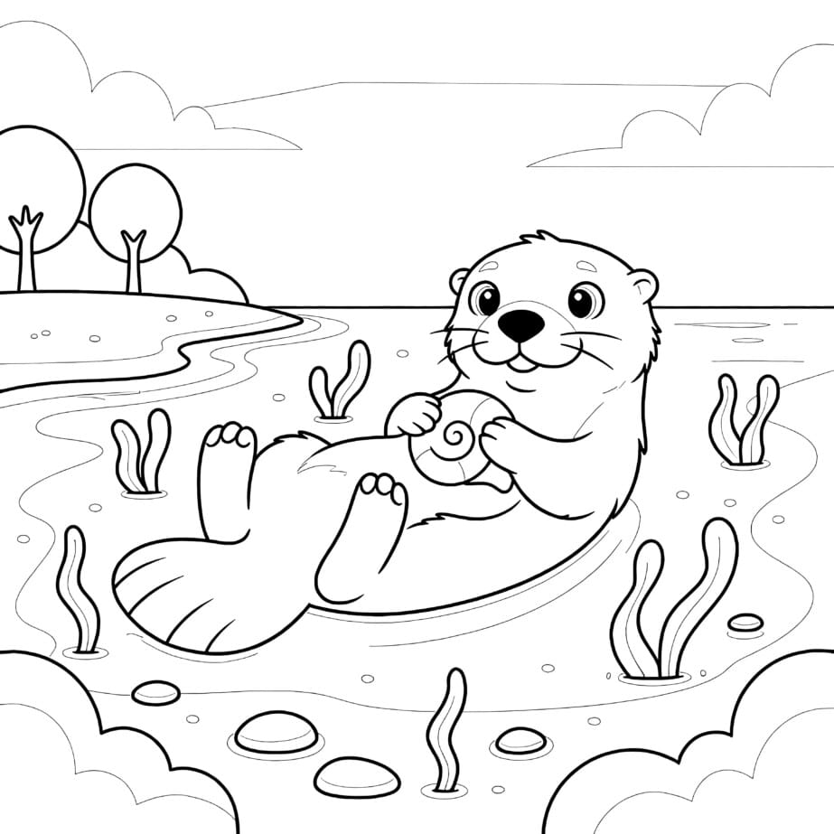 Sea Otter Holding Shell Coloring Page