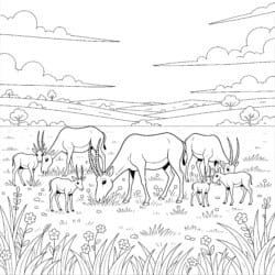 Saiga Antelope On степь Coloring Page - Printable Coloring page